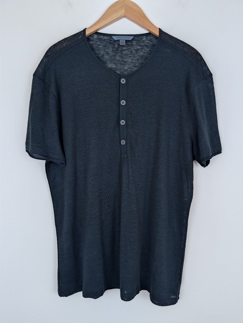 John Varvatos Linen Short Sleeve Bleecker Henley Shirt size Large